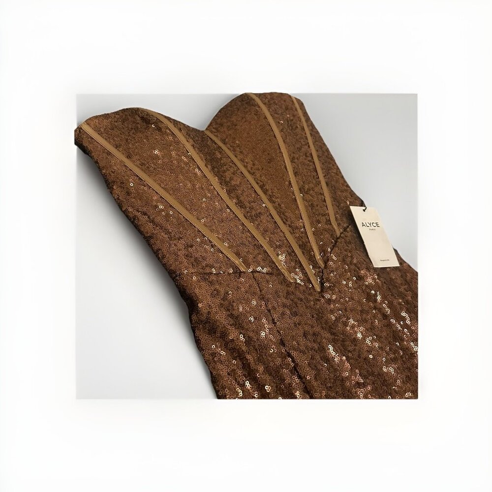 NWT Alyce Paris Formal Gown Dress Sequin Bronze Strapless Prom Pageant Wedding